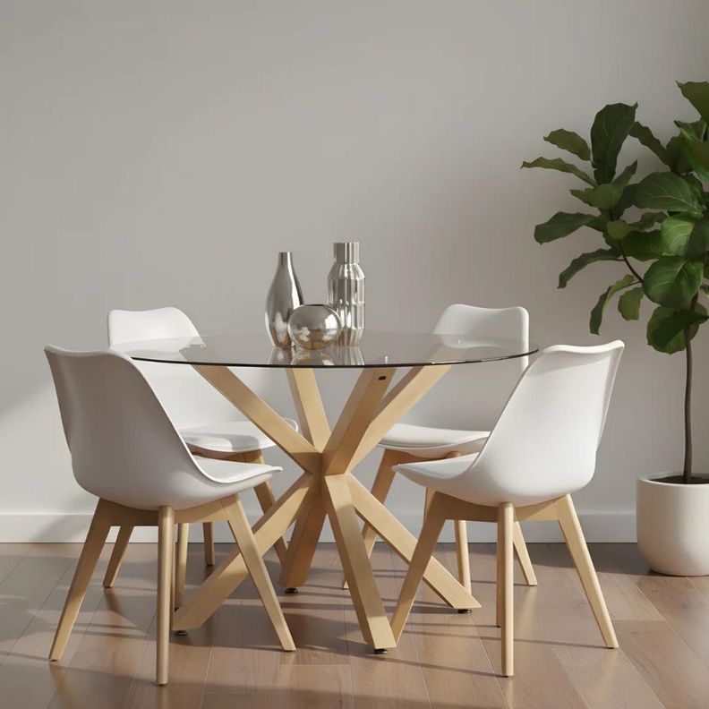 Comedor Mesa Redonda Equiz 100cm + 4 Sillas Tulip Blanco 100 CM