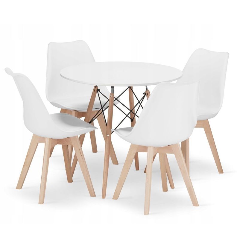 Juego Comedor Moderno Mesa Redonda Blanca 80cm + 4 Sillas Tulip Blanco - Pandalino-1