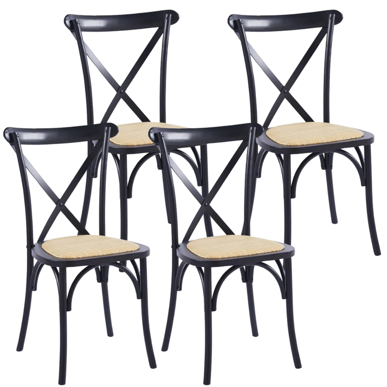 Pack 4 Silla Crossback Negra | Madera Ratán | Diseño Clásico-0
