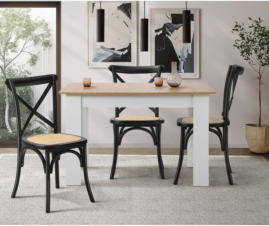 Pack 4 Silla Crossback Negra | Madera Ratán | Diseño Clásico-1