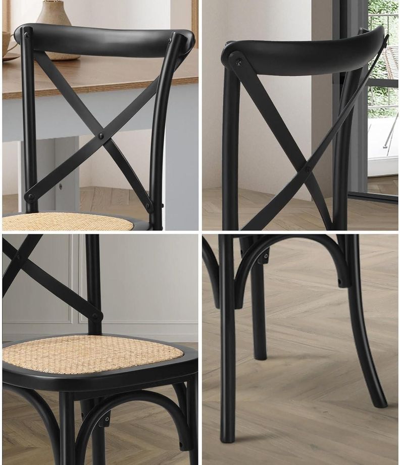 Pack 4 Silla Crossback Negra | Madera Ratán | Diseño Clásico-3