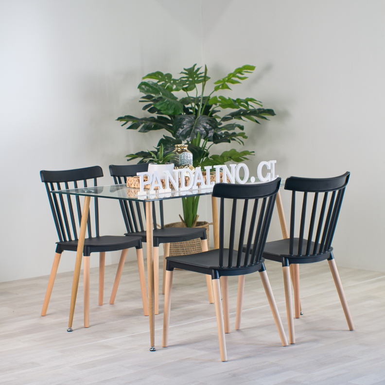Comedor Moderno Mesa Vitreo 120x80 + 4 Sillas Windsor Negras-0