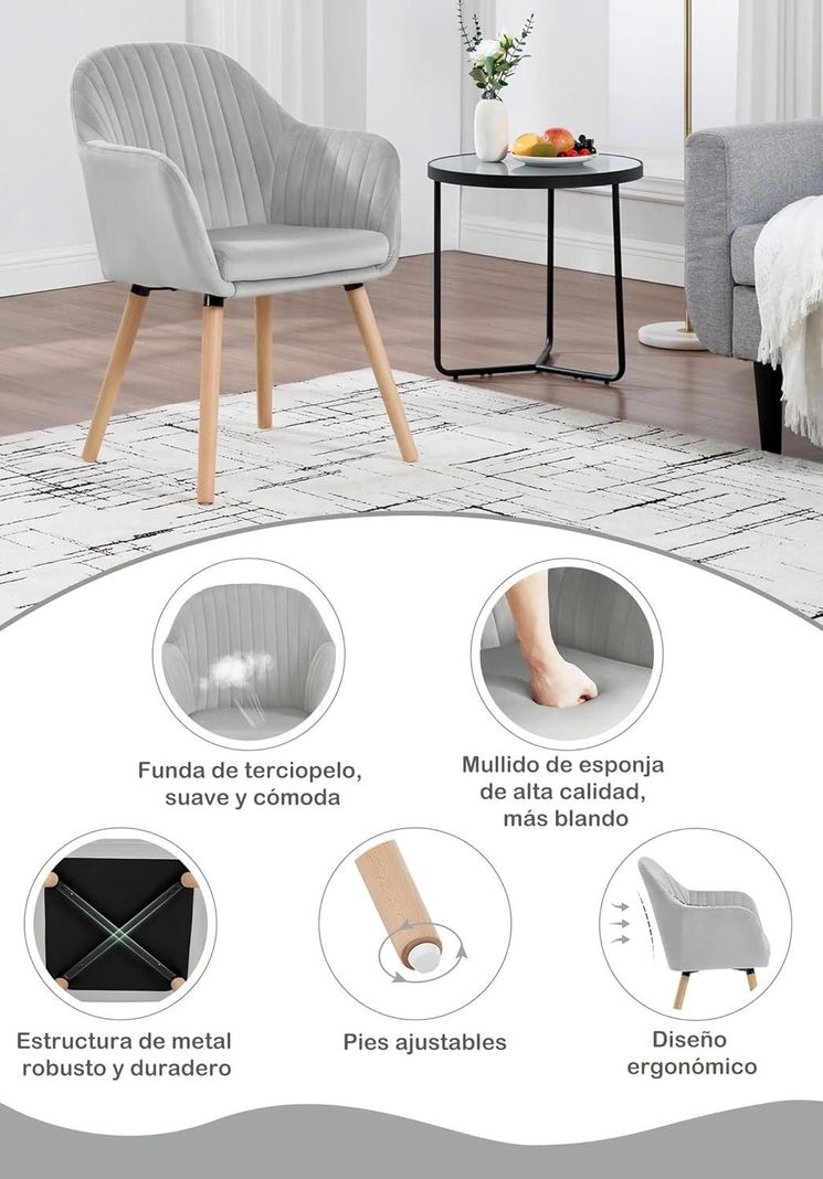Pack 2 Butacas Sitiales Almer Velvet Gris | Sala, Dormitorio u Oficina-6