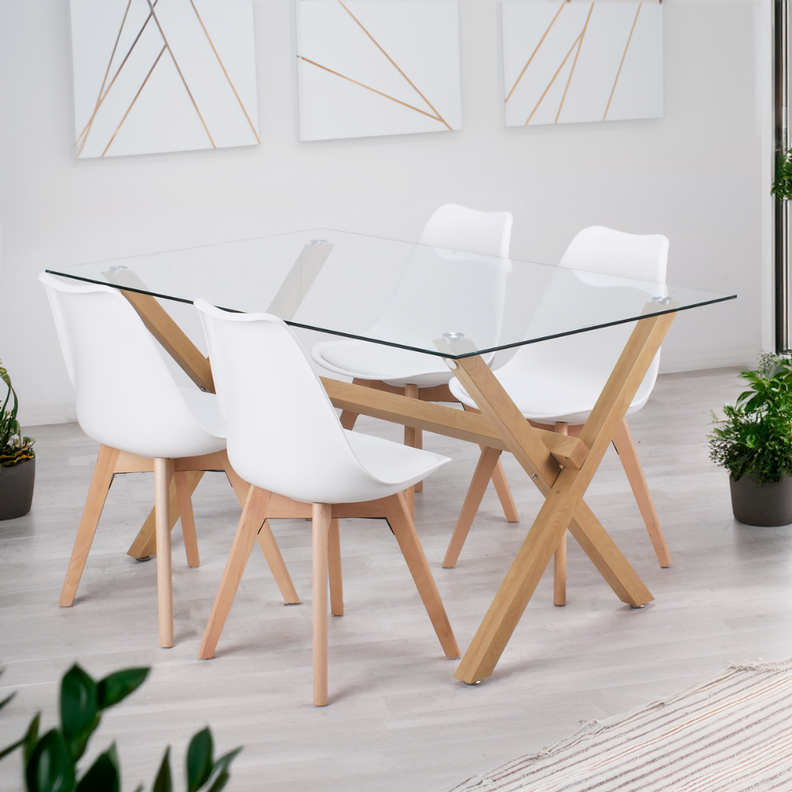 Comedor Moderno Mesa Xinia 140X90 + 4 Sillas Tulip Blanca | Elegante-0