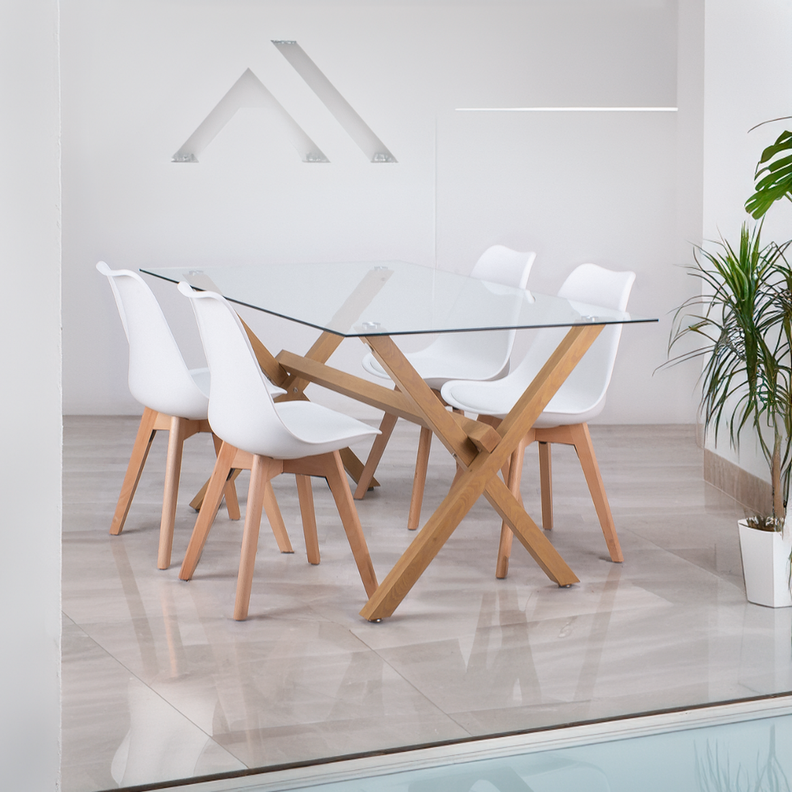 Comedor Moderno Mesa Xinia 140X90 + 4 Sillas Tulip Blanca | Elegante-1