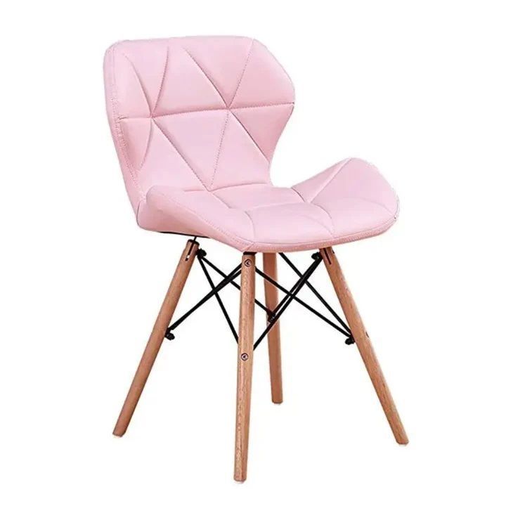 Silla comedor Rubik rosado acolchado, ecocuero patas madera - Pandalino-1