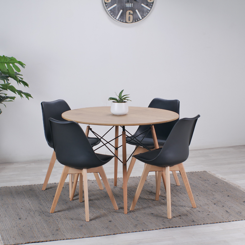 Comedor Redonda Shanna 100cm + 4 Sillas Tulip Negro | Elegancia-0