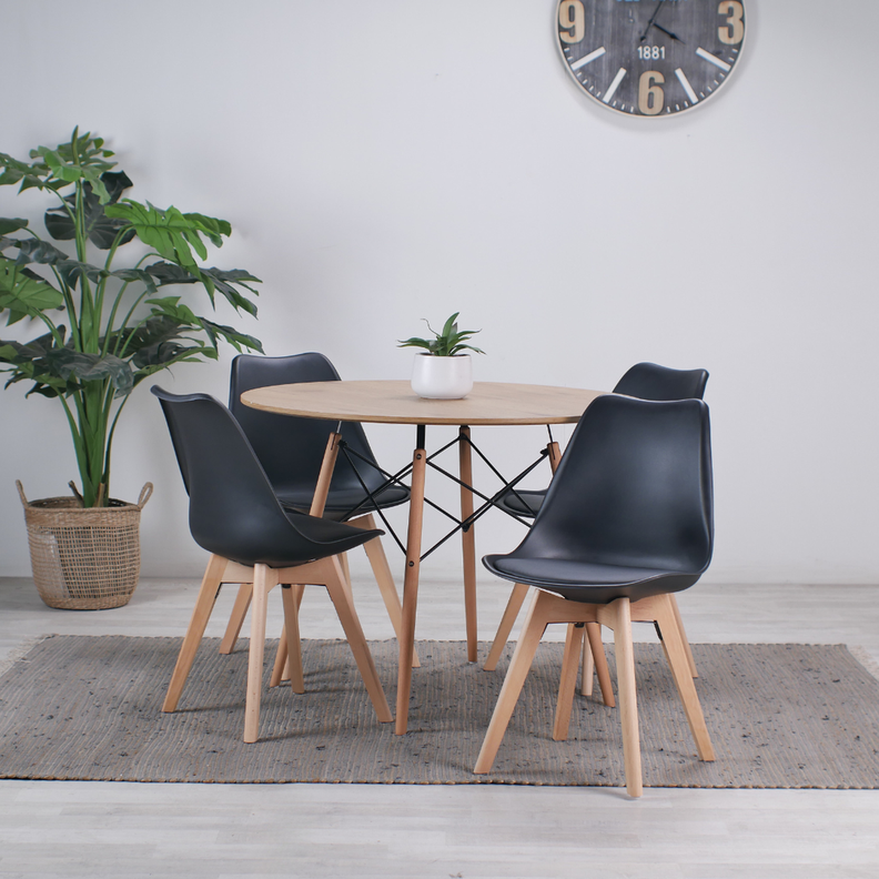 Comedor Redonda Shanna 100cm + 4 Sillas Tulip Negro | Elegancia-1