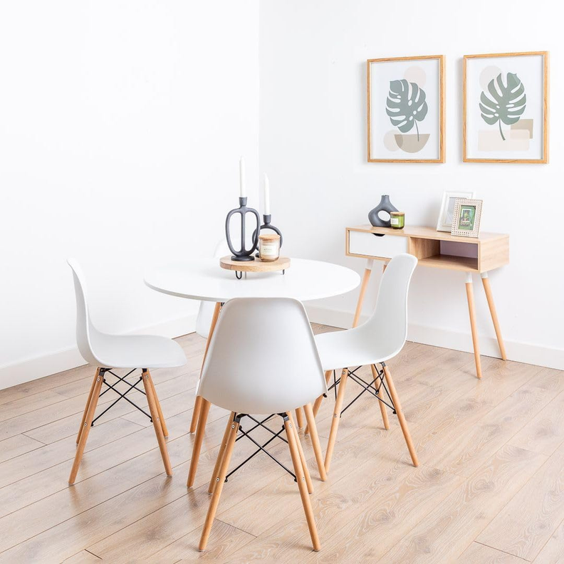 Comedor Redondo Estela Blanca 80cm + 4 Sillas Eames Blanca | Funcional-0