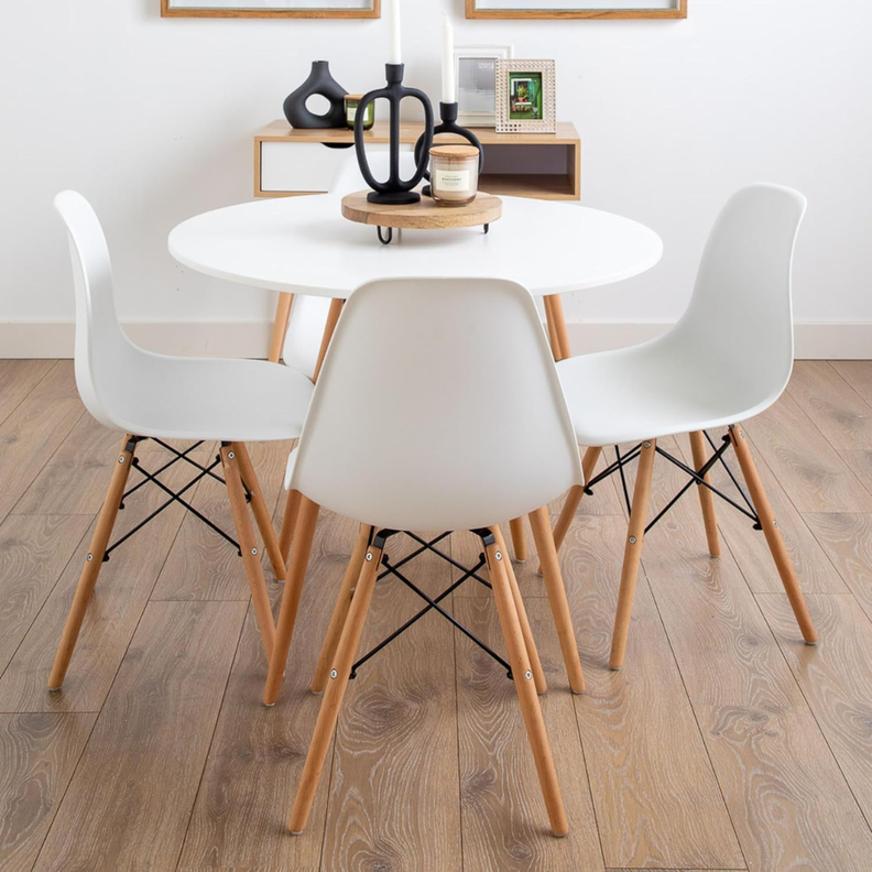 Comedor Redondo Estela Blanca 80cm + 4 Sillas Eames Blanca | Funcional-1