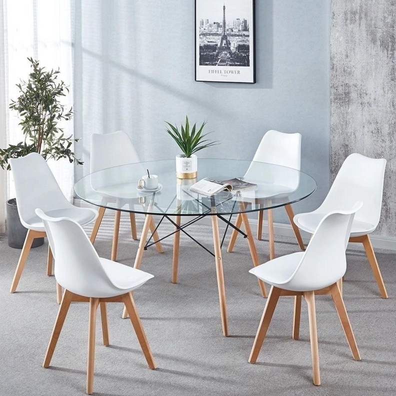 Comedor Mesa Redonda Elida 120cm + 6 Sillas Tulip blanca-0