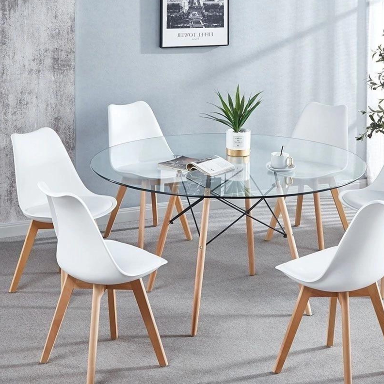 Comedor Mesa Redonda Elida 120cm + 6 Sillas Tulip blanca-1