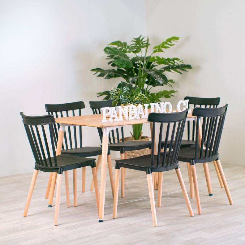 Comedor Mesa Álamo + 6 Sillas Windsor Negras | Estilo Nórdico-0