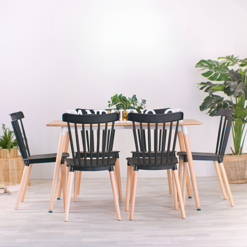 Comedor Mesa Álamo + 6 Sillas Windsor Negras | Estilo Nórdico-2