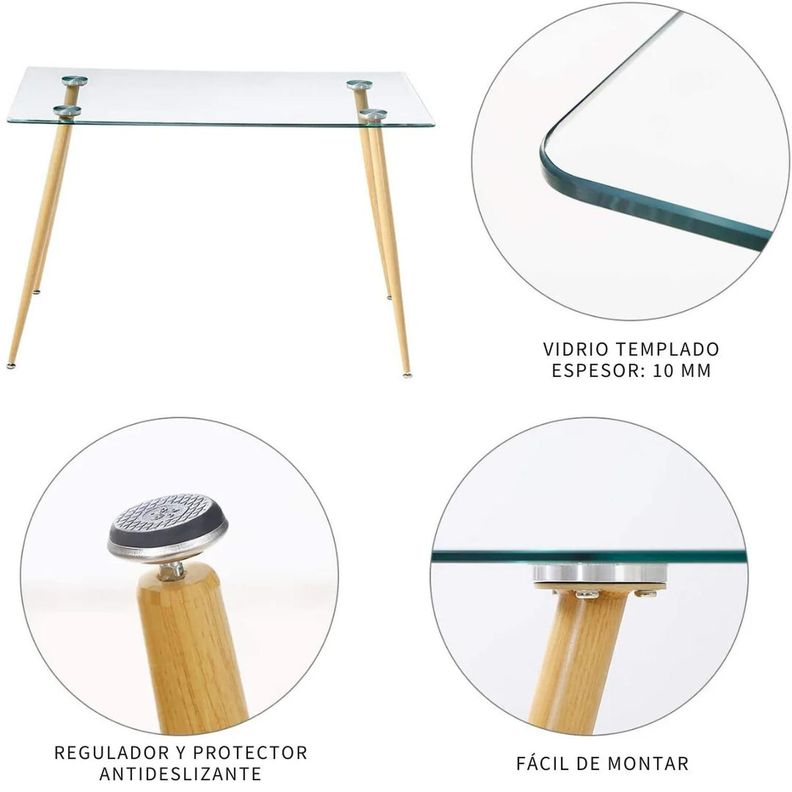 Mesa Cuadrada Vitreo 80x80 | Vidrio templado | Diseño Nórdico |-4