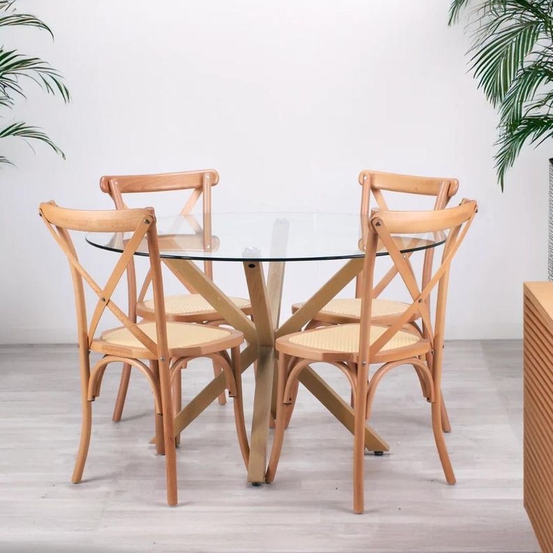 Comedor Mesa Redonda Equiz 100cm + 4 Sillas Crossback Madera Cafe 100 CM