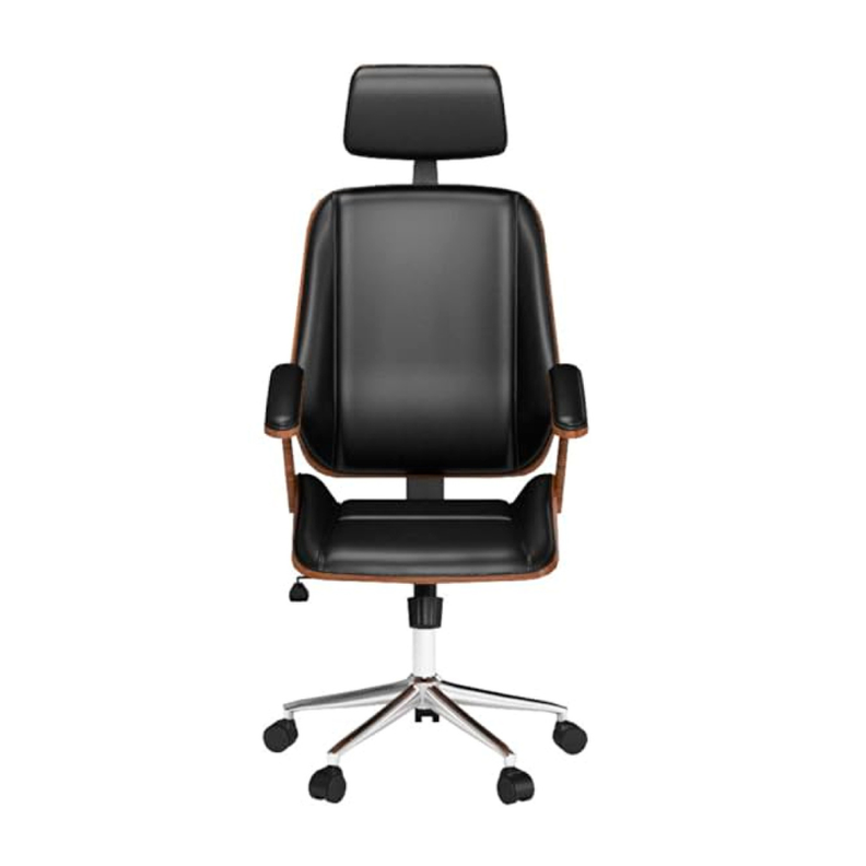 Silla Ejecutiva Ergo | Cuero Negro | Apoyabrazos de Madera y Reposacabezas Ajustable-3