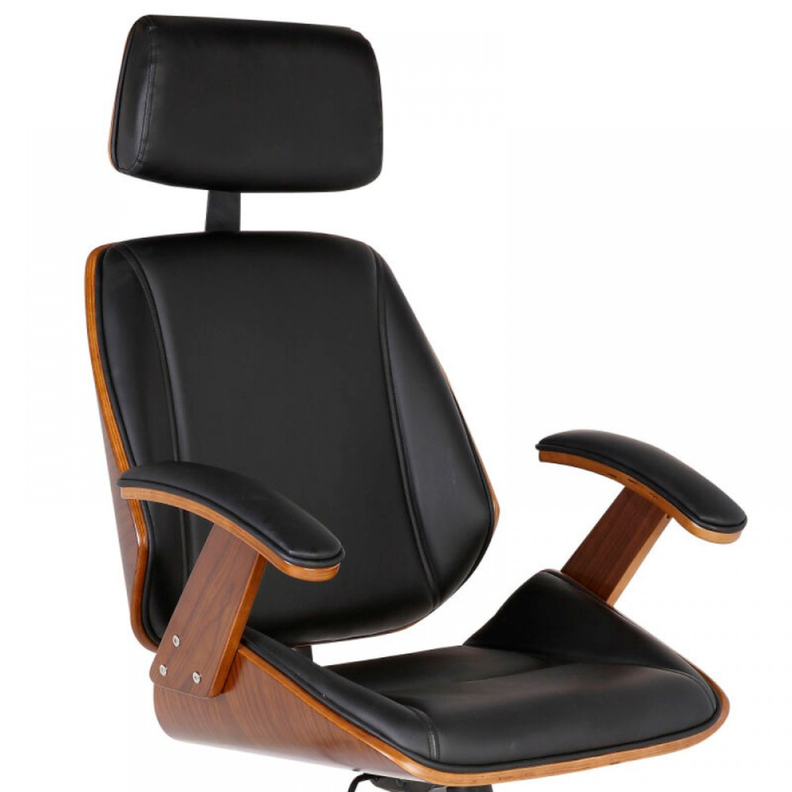 Silla Ejecutiva Ergo | Cuero Negro | Apoyabrazos de Madera y Reposacabezas Ajustable-4