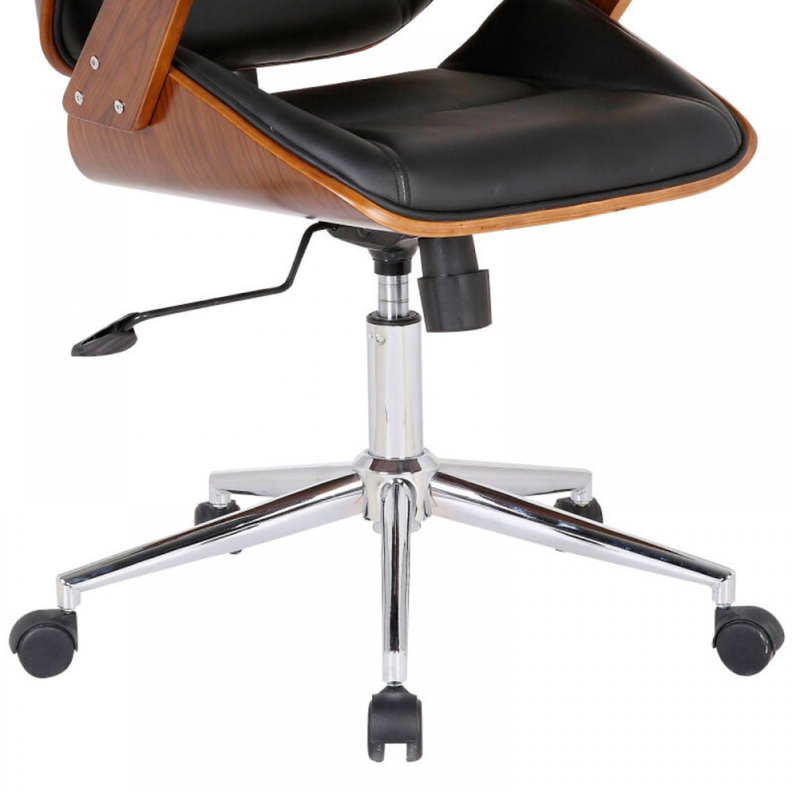 Silla Ejecutiva Ergo | Cuero Negro | Apoyabrazos de Madera y Reposacabezas Ajustable-5