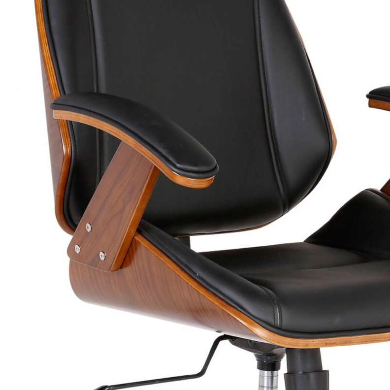 Silla Ejecutiva Ergo | Cuero Negro | Apoyabrazos de Madera y Reposacabezas Ajustable-6