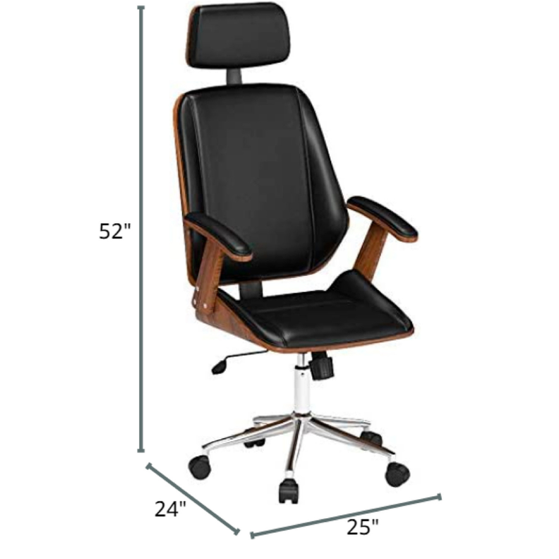 Silla Ejecutiva Ergo | Cuero Negro | Apoyabrazos de Madera y Reposacabezas Ajustable-7