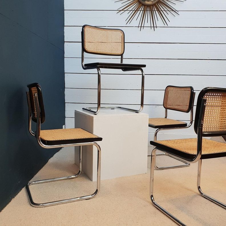 Pack 2 Silla Voladiza color Negro | Ratan & Metal | Comedor/Living-1