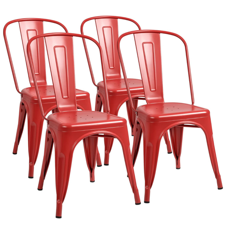 Pack 4 Sillas Tolix Acero Rojas | Resistente para Exterior e Interior-0