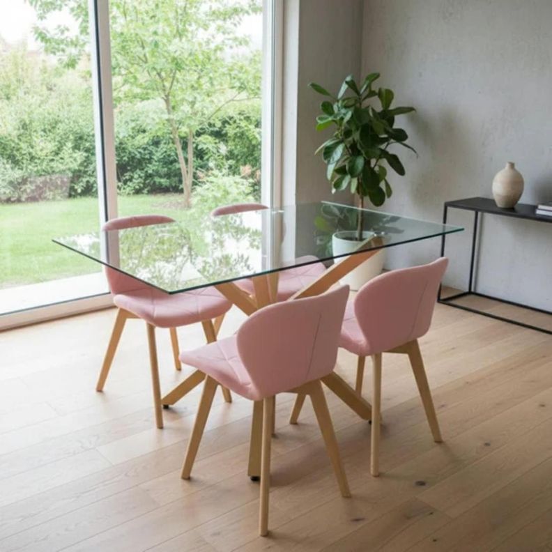 Comedor Mesa Rectangular Greta 140x90 + 4 Sillon Rubik Rosado 140 CM
