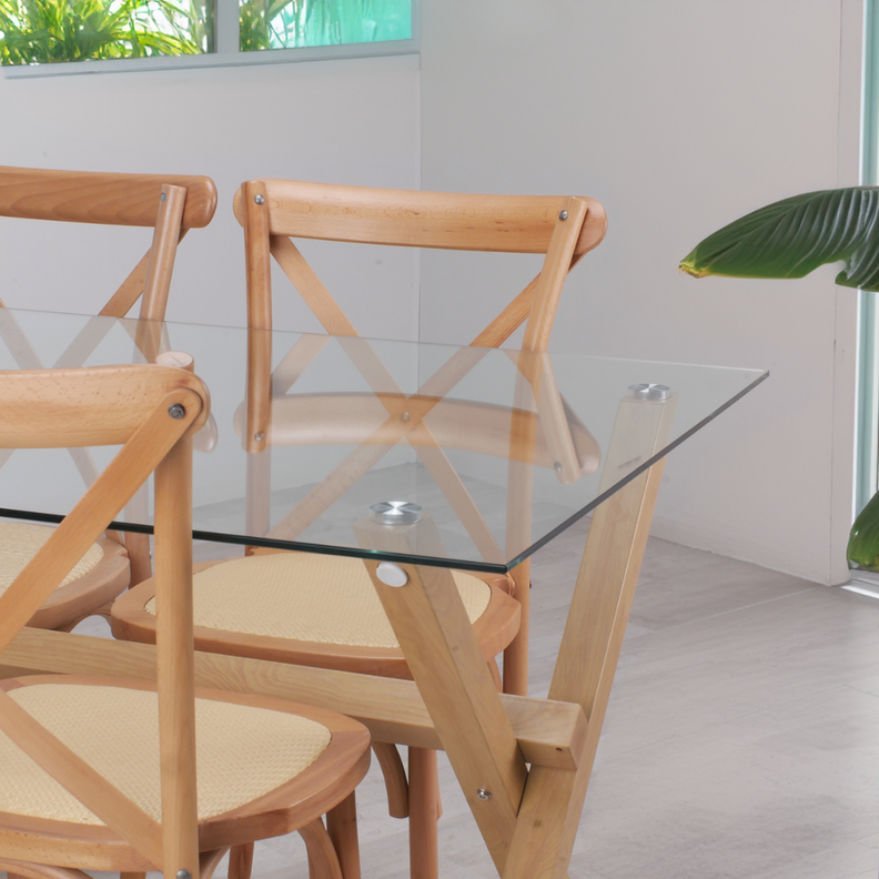 Comedor Mesa Xinia 140X90 + 4 Sillas Crossback | Madera & Ratán-2