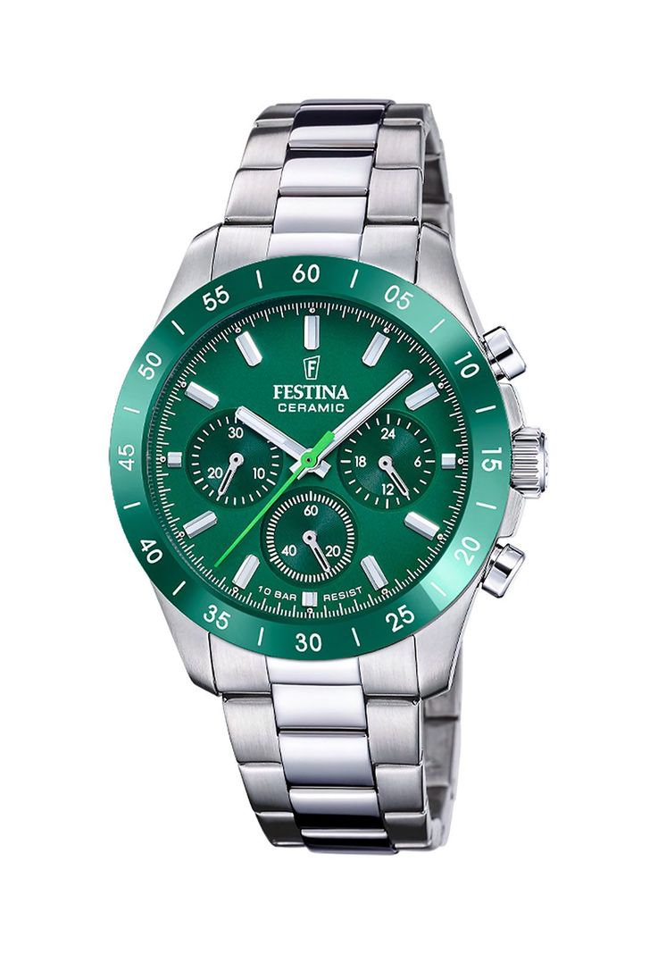 Reloj F20693/6 Festina Verde Mujer Ceramic Plateado Metalico