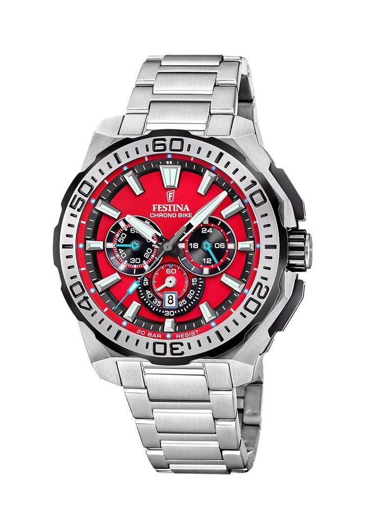 Reloj F20724/5 Festina Rojo Hombre Chrono Bike Plateado Metalico