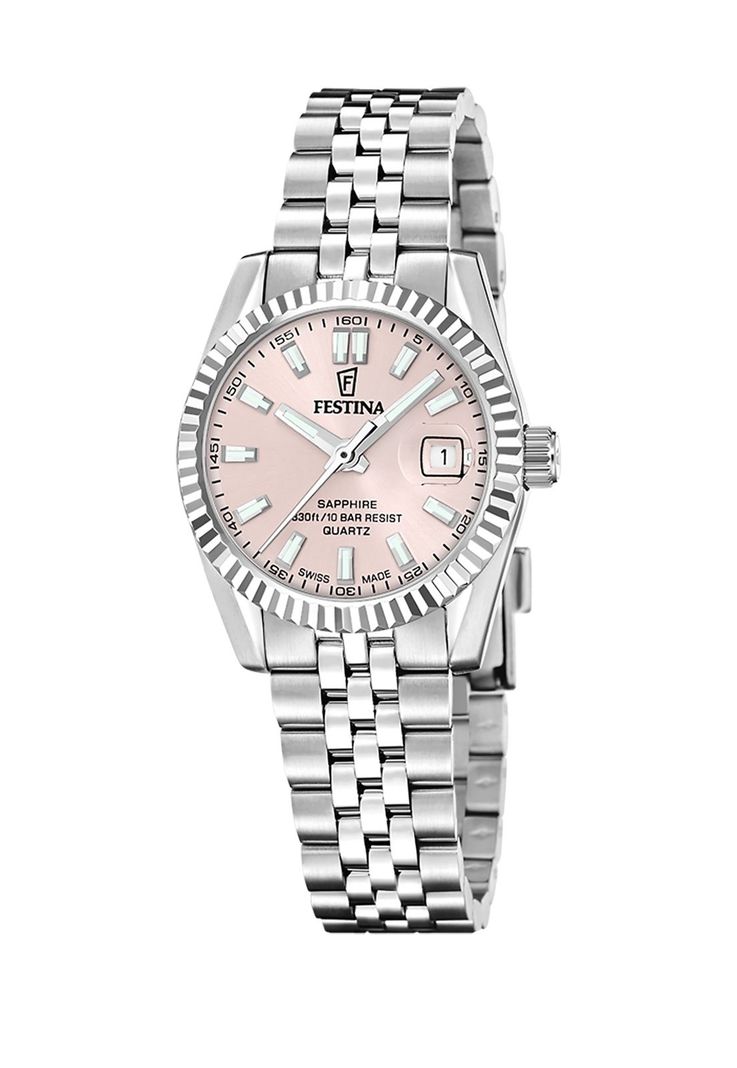 Reloj F20087/2 Festina Swiss Rosa Mujer Acero Clasico Plateado