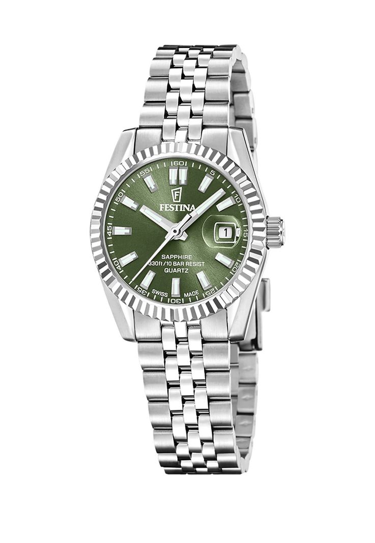 Reloj F20087/5 Festina Swiss Verde Mujer Acero Clasico Plateado