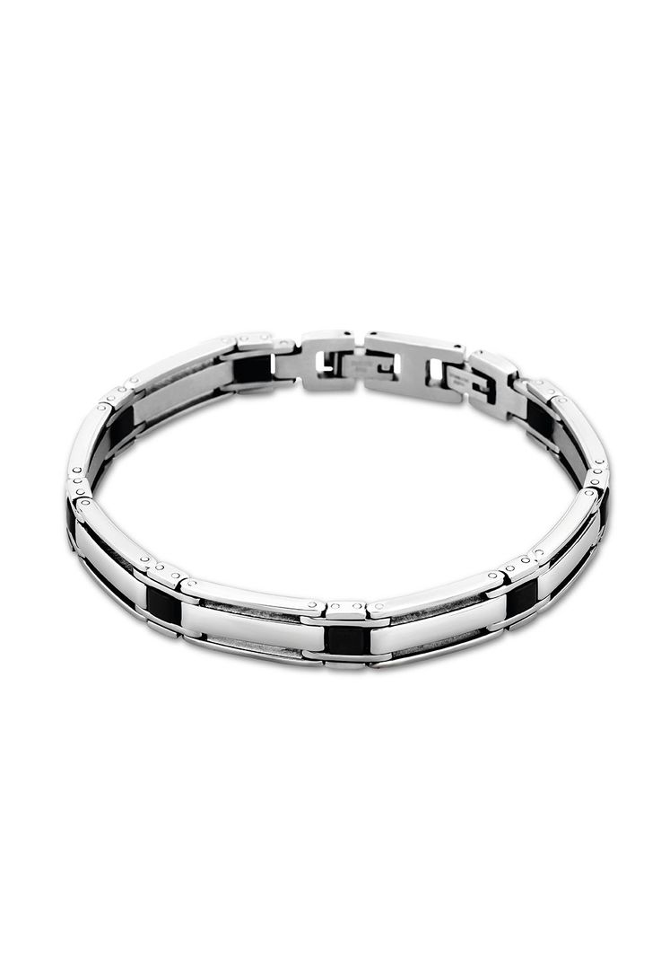 Pulsera Ls1575-2/1 Lotus Style Hombre Men In Black Plateado Metalico