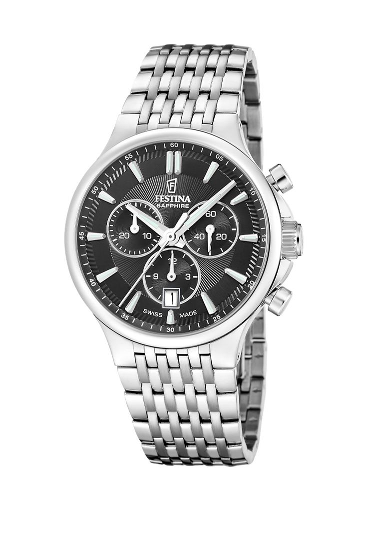 Reloj F20093/4 Festina Swiss Negro Hombre Chrono Plateado