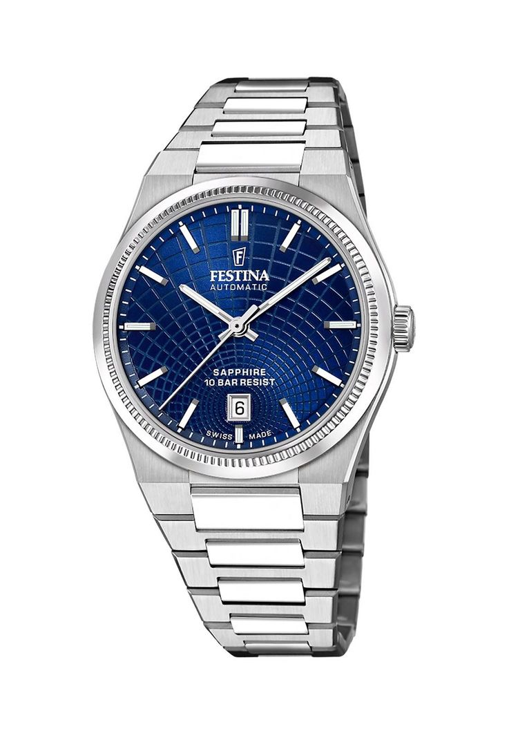 Reloj F20083/2 Festina Swiss Azul Hombre Automatico Plateado Metalico
