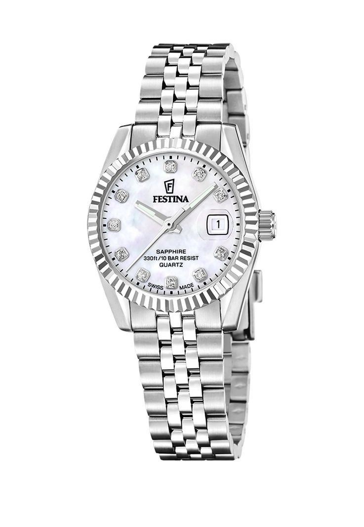 Reloj F20087/1 Festina Swiss Blanco Mujer Acero Clasico Plateado