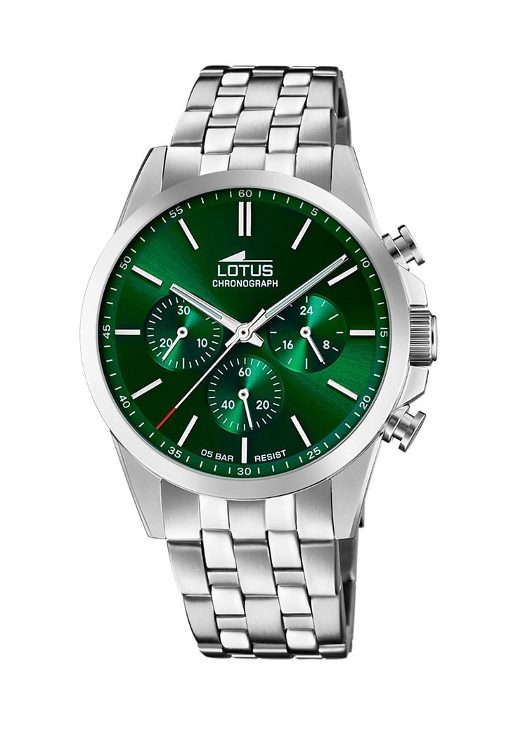 Reloj 18989/3 Lotus Verde Mujer Chrono Plateado Metalico