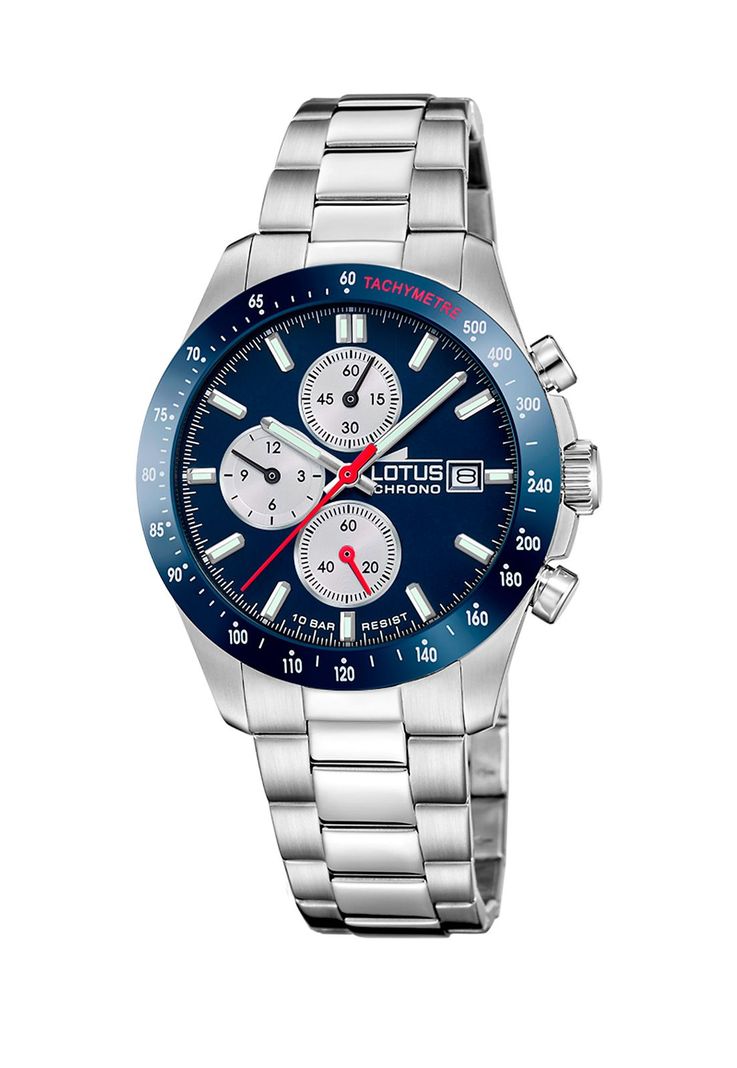 Reloj 18994/5 Lotus Azul Hombre Chrono Plateado Metalico