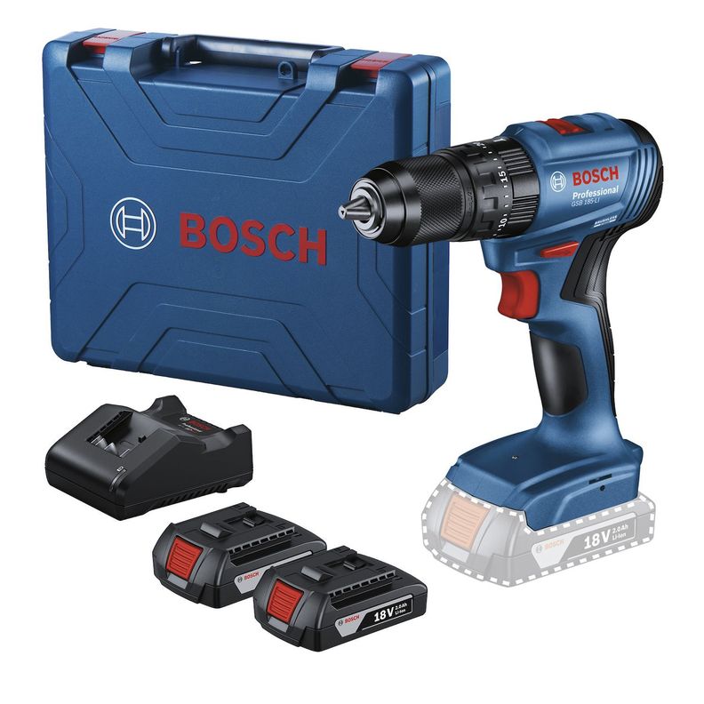 Taladro atornillador percutor 50 Nm + 2 Batería 18V 2Ah Bosch GSB185-LI-0