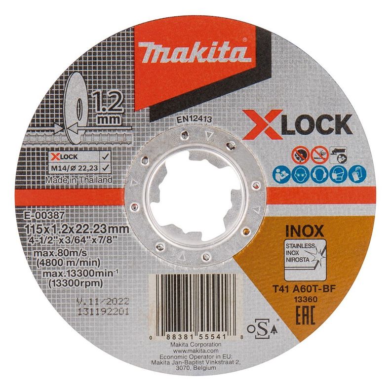 Disco de corte fino acero inox. X-LOCK 115 mm Makita E-00387-0
