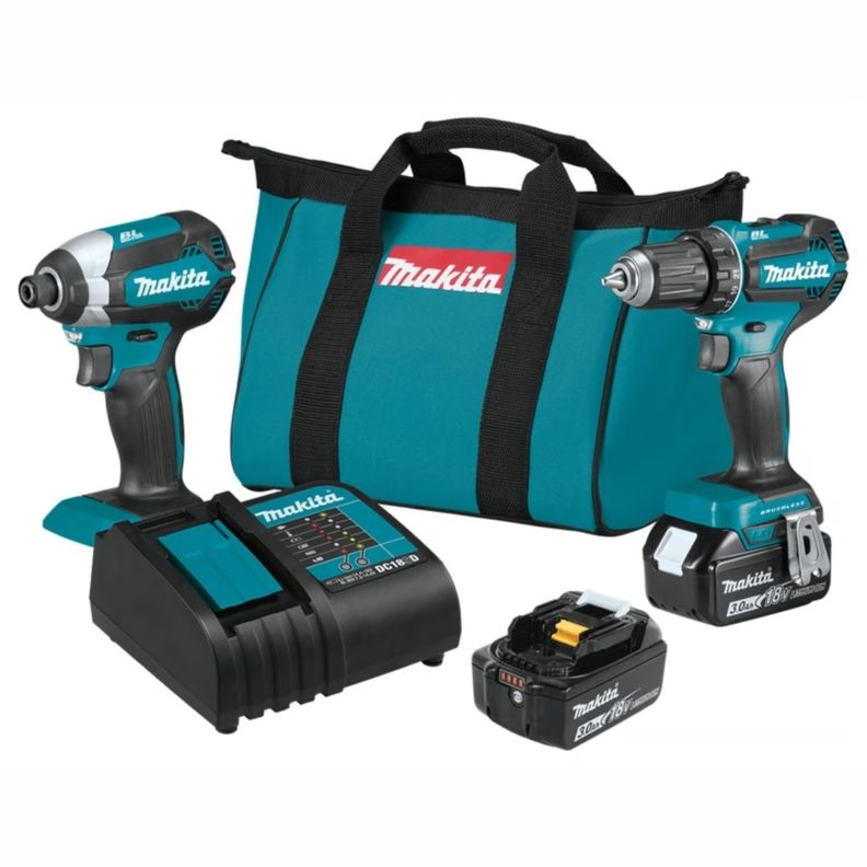 Kit inalámbrico 18V taladro percutor + Atornillador de impacto Makita DLX2414YX7-0