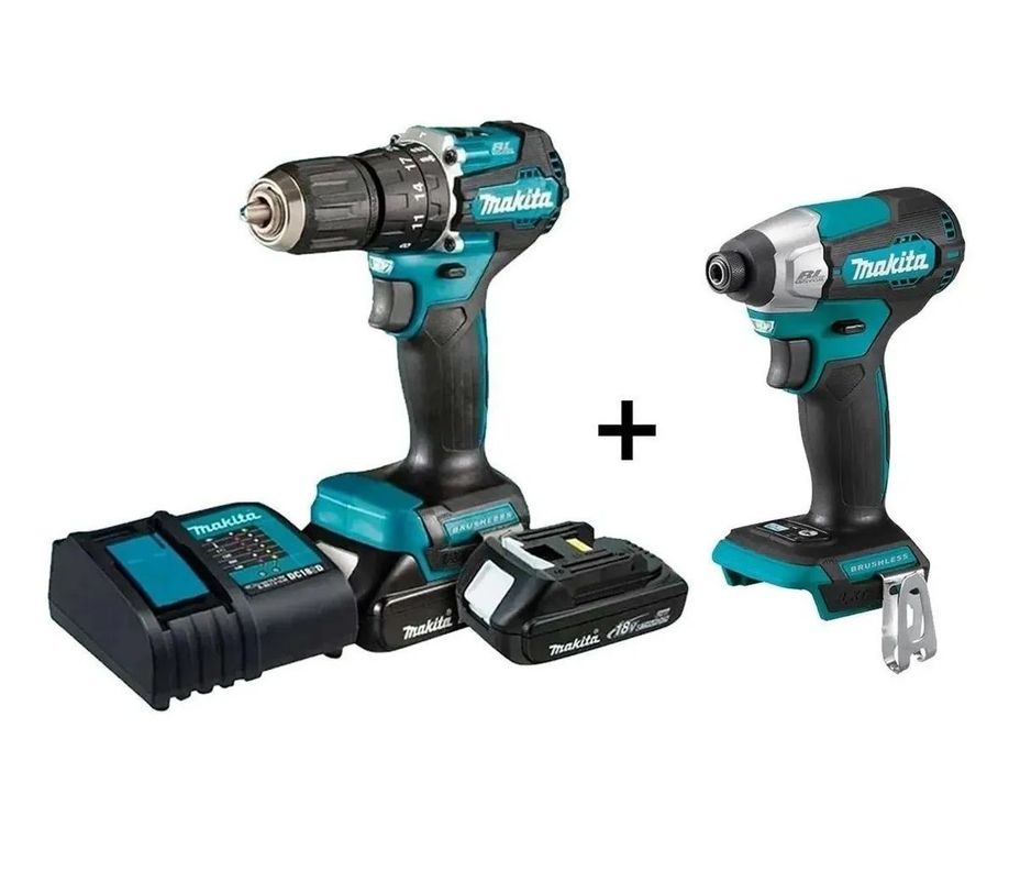 Kit inalámbrico 18V taladro percutor + Atornillador de impacto Makita DLX2414YX7-1