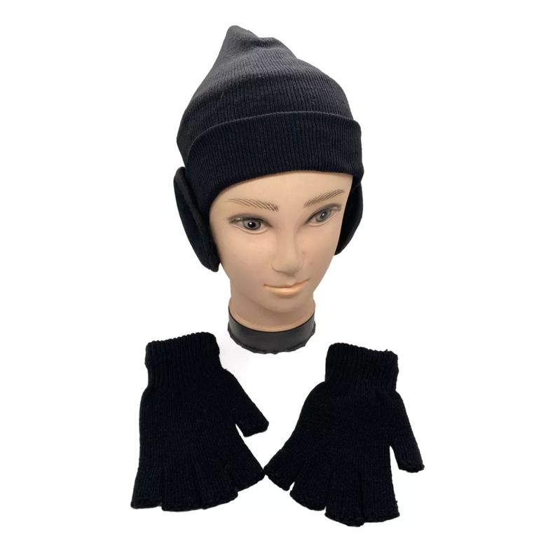 Set 3 Piezas Gorro Beanie, Guantes De Lana Sin Dedos y  Orejera Polar  Unisex Para Adultos y Jovenes-2
