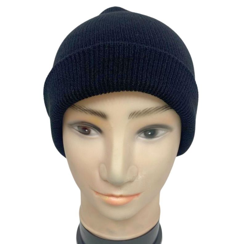 Gorro Beanie De Lana Adulto Con Doblez Negro Forro Polar-1