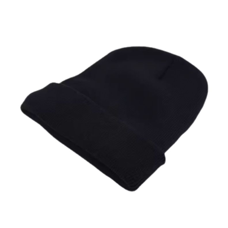 Gorro Beanie De Lana Adulto Con Doblez Negro Forro Polar-2