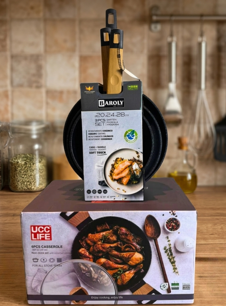 Set Cocina Premium Antiadherente Cerámico Ollas Y Sartenes