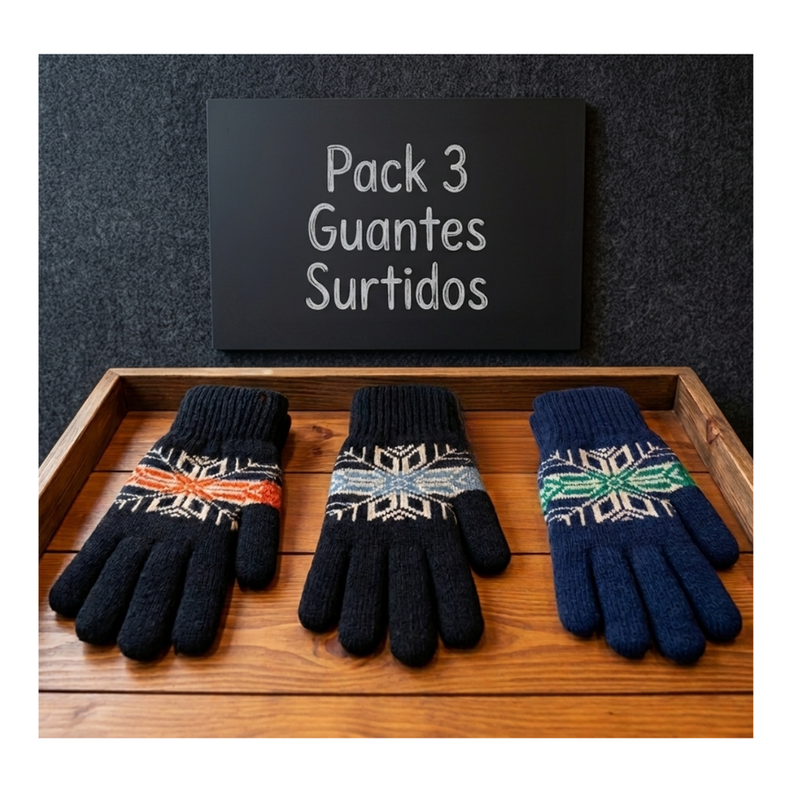 Pack 3 Guantes De Lana Termico Con Chiporro Surtidos Surtido