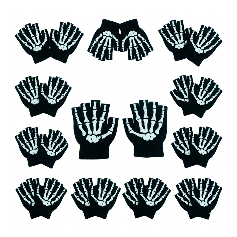 Pack 12 Guantes Manga Calavera Hombre Mujer Sin Dedos Bicicleta Moto Negro