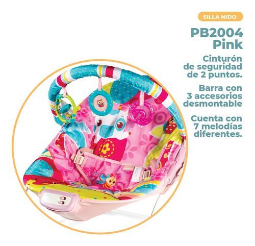 Silla Mecedora  Pikaboo Con Vibrador Y Música Selva Rosa-5